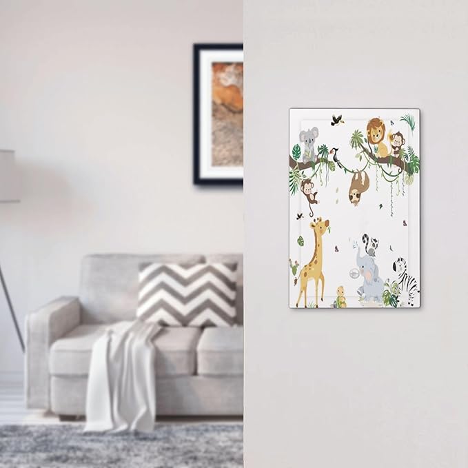 Jungle Animals Tree Branch Monkey Giraffe Lion Elephant Light Switch Cover Plate 1 Gang No Device Blank Electrical Wall Plates Faceplate Decorative Switch Plate Covers for Kids Room Nursery Decor