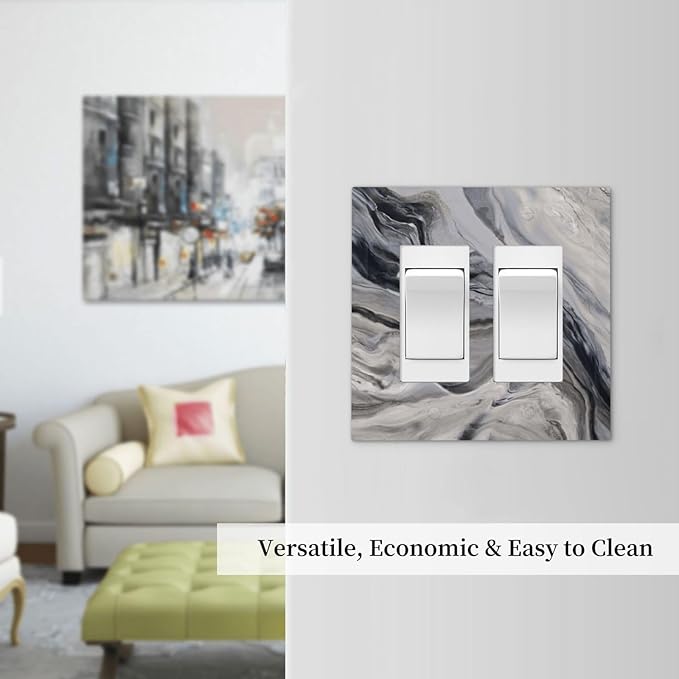 Grey And White Marble Abstract Art Print Decorative Outlet Covers 2 Gang Double GFCI Rocker Electrical Wall Panels Light Switch Cover Plate for Bathroom Kitchen Decor
