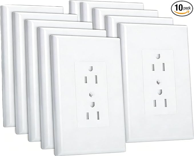 ZEFTV 10 Pack Duplex Outlet Covers Wall Plates 1-Gang Switch Outlet Electrical Cover Plate Unbreakable Thermoplastic Faceplate for Light Receptacle Outlet Switch, White