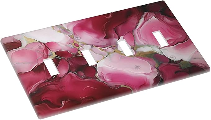 Decorative Light Switch Cover Plate Abstract Luxury Red Gold Marble Textures 4 Gang Wall Plate Oversized Quad Toggle Switch Cover Plate Jumbo Electrical Face Plate for Bedroom Decor