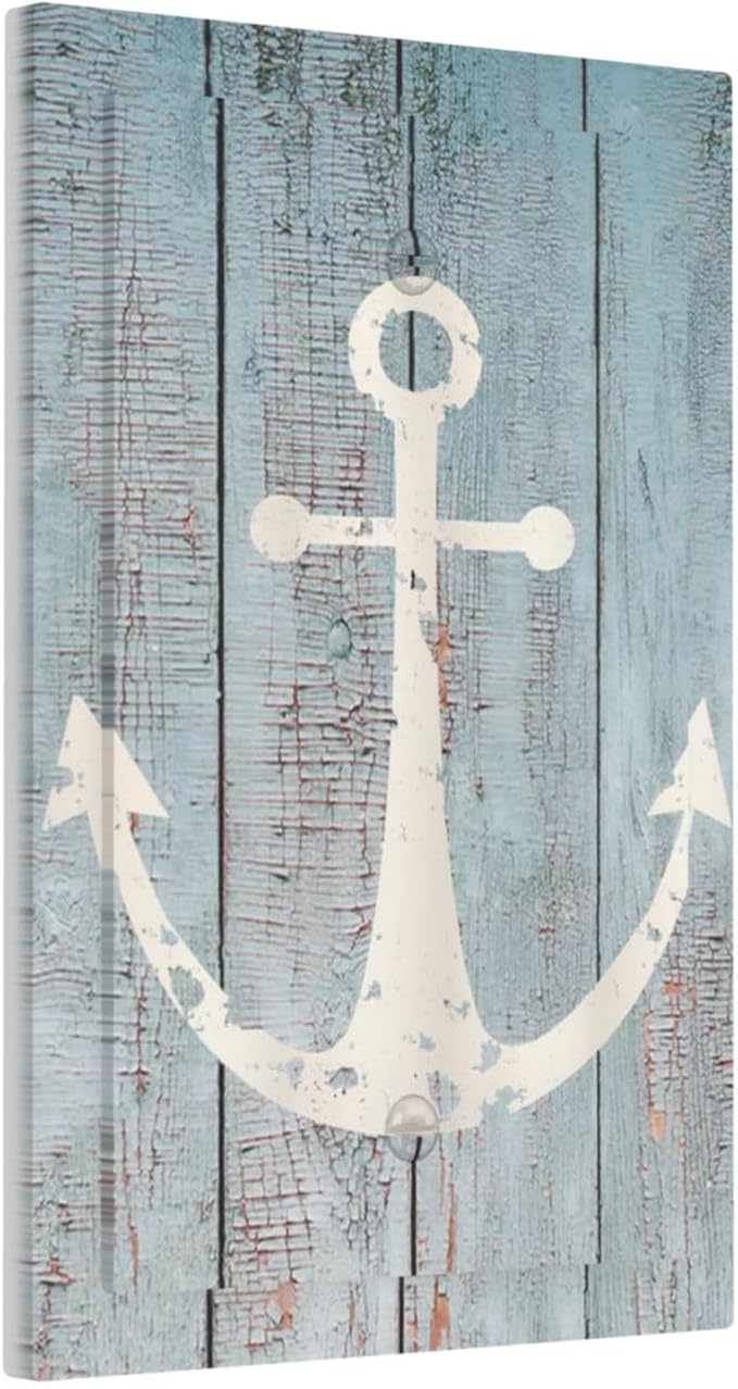 Anchor Rustic Sailing Nautical Wooden Planks Marine Light Switch Cover Plate 1 Gang No Device Blank Electrical Wall Plates Faceplate Decorative Switch Plate Covers for Bathroom Farmhouse Decor