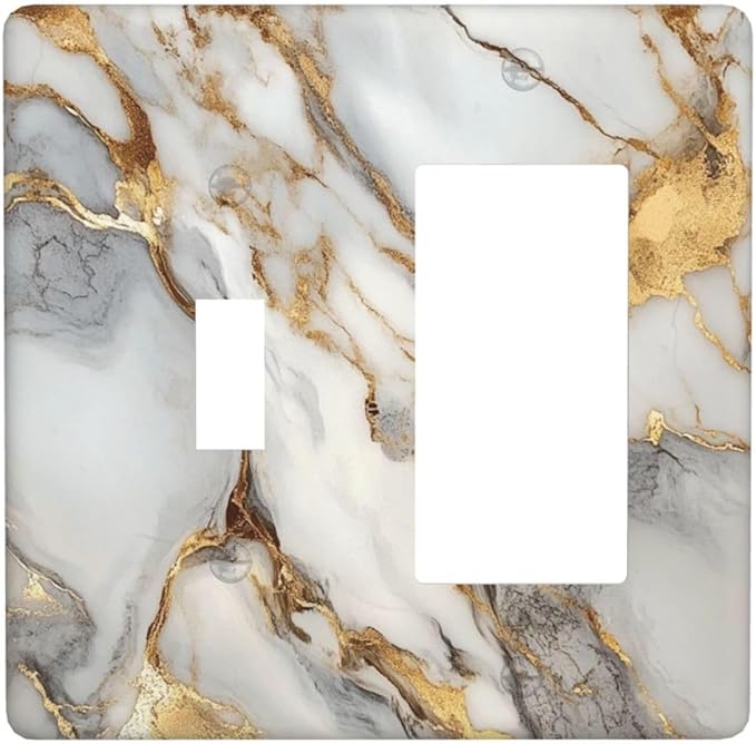 Light Switch Cover Plate White Gold Abstract Luxury Marble Patterns 2 Gang Toggle Rocker Combo Wall Plates Decorative Switch Plates and Outlet Covers Socket Cover for Bathroom Home Decor