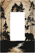 Rustic Forest Antler Black Bear Deer Silhouettes Decorative Outlet Covers 1 Gang Single Rocker Light Switch Cover Plate Wall Plates GFCI Faceplate for Farmhouse Home Decor