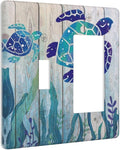 Sea Turtle Grass Seaweed on Rustic Wooden Board 2 Gang Light Switch Cover Decorative Combination Wall Plate Ocean Grass Seaweed Single Toggle Rocker Electrical Faceplate for Kitchen Home Decor
