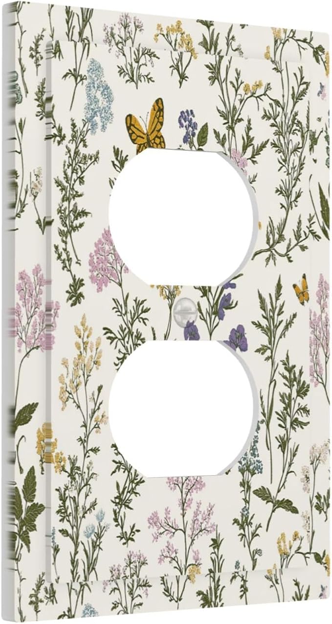 Outlet Covers Vintage Colorful Flowers Butterfly Floral 1 Gang Duplex Light Switch Cover Decorative Switch Plates Electrical Receptacle Faceplate Wall Plate For Bed Room Living Room Decor