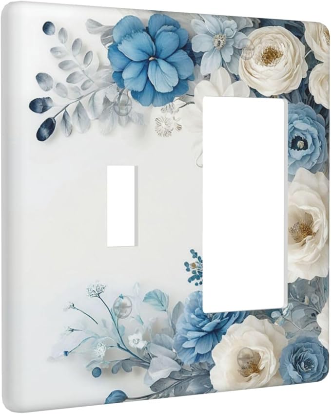 Decorative Outlet Covers Blue Rose White Flowers Rustic Floral 2 Gang 1 Gang Wall Plate Cover Single Toggle Rocker Combination Light Switch Cover Plate Jumbo Face Plate