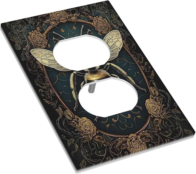 Outlet Covers Mid Century Bee Dark Floral 1 Gang Duplex Light Switch Cover Decorative Switch Plates Electrical Receptacle Faceplate Wall Plate For Home Office Decor