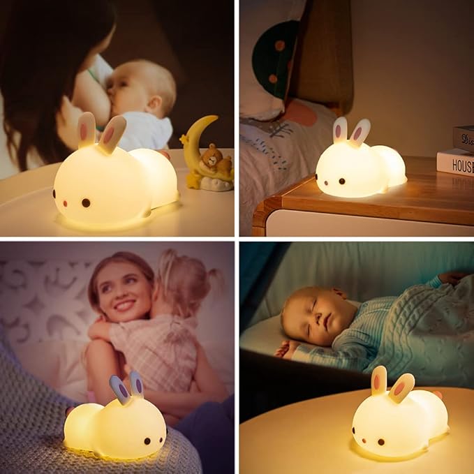 One Fire Easter Bunny Gifts for Kids Night Light with Remote, 16 Colors+5 Brightness Cute Lamp,Easter Bunny Decor/Stuff/Toys for Baby Toddler Soft Silicone Night Light, 1200mAh Portable Bunnies Lamps
