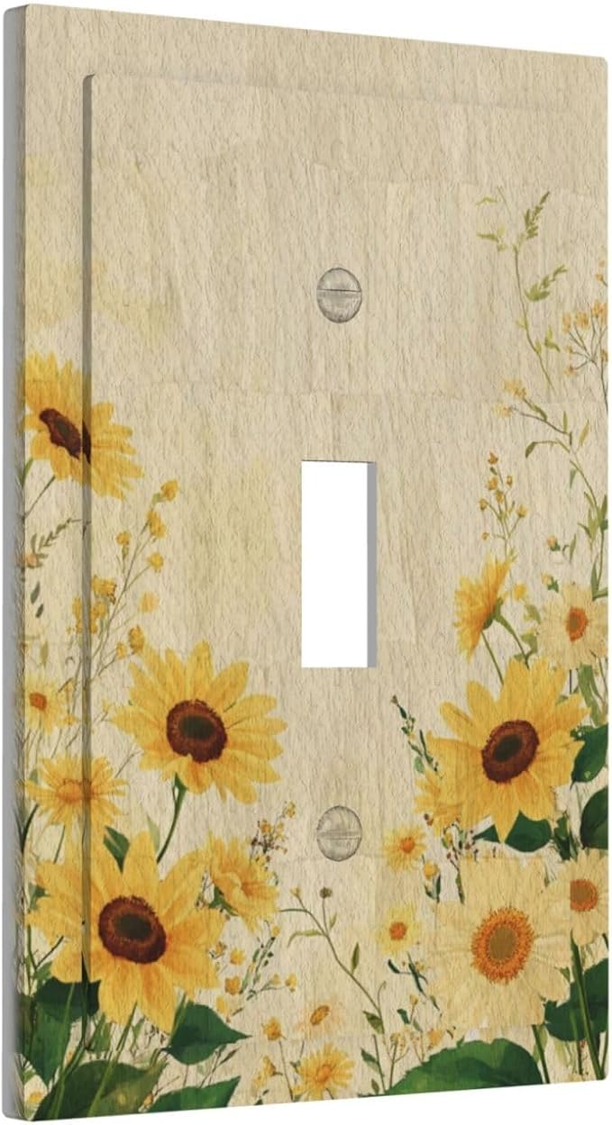 Decorative Switch Cover Plate with Vintage Botanical Sunflower Field Design Single Gang Toggle Switch Plate Light Switch Covers Artistic Faceplate for Nature Yellow Blooms Wall Decor