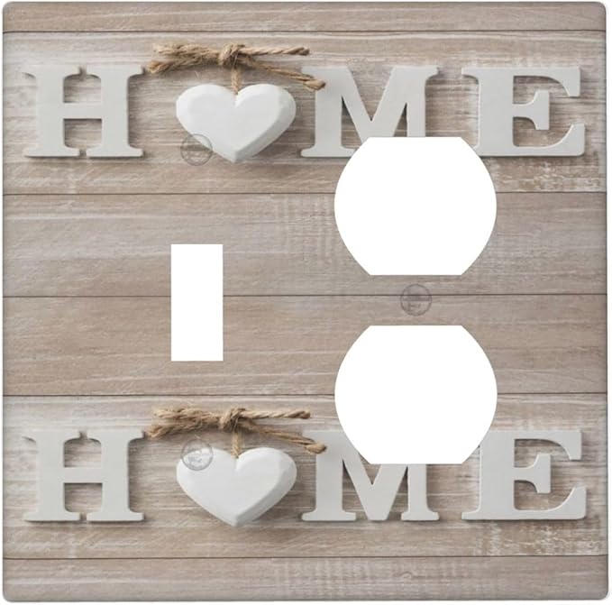 Family Vintage Country Wooden 2-Gang 1-Toggle 1-Duplex Device Combination Wallplate Sweet Home White/Brown Wood Sign Letter One Toggle Switch and One Duplex Receptacle Outlet Combo Light Switch Cover