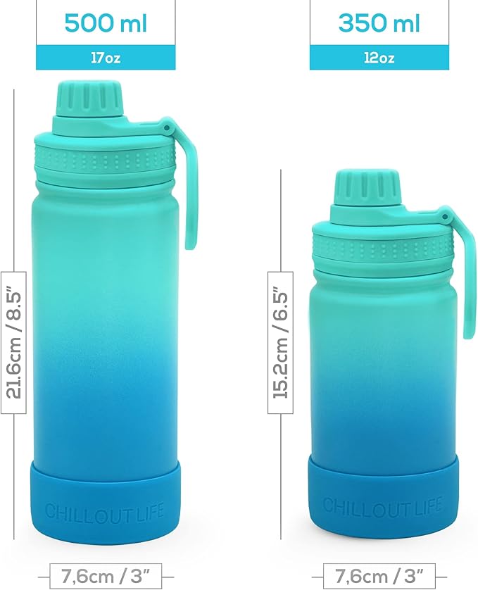 CHILLOUT LIFE 12 oz Kids Insulated Water Bottle for School with Leakproof Spout Lid and Cute Waterproof Stickers, Personalized Stainless Steel Thermos Flask Metal Water Bottle for Girls & Boys