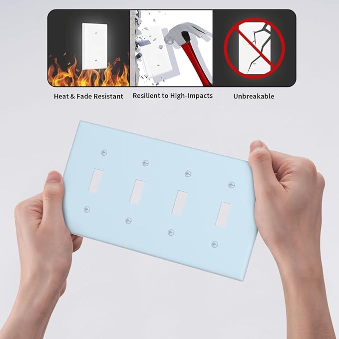 Aqua/Teal 4 Gang Quad Toggle Light Switch Cover Decorative Electric Decorative Quadruple Device Switch Face Wall Plate Screwless