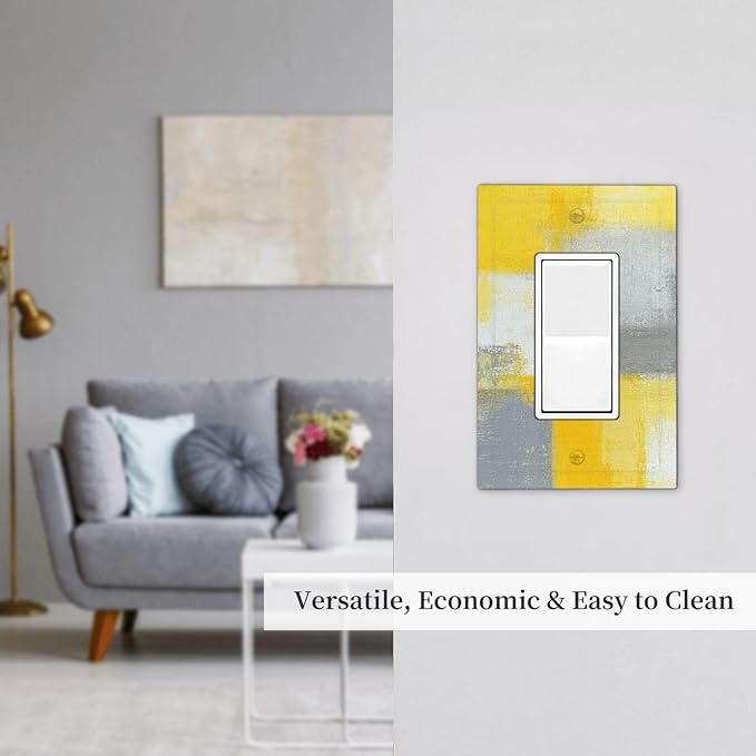 Outlet Covers Retro Modern Gray Yellow Ombre Abstract Art 1 Gang Duplex Light Switch Cover Plate Decorative Wall Plates Electrical Switchplate Receptacle for Bathroom Bedroom Decor（2 Pack）