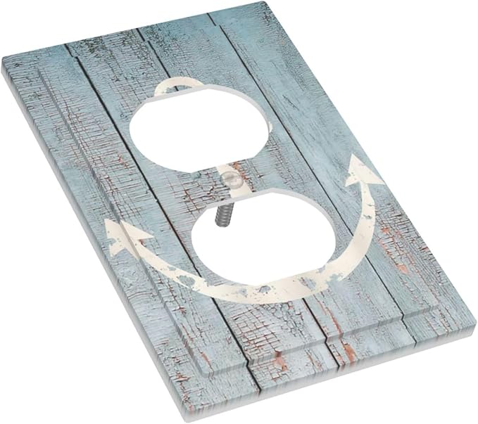 Anchor Rustic Sailing Nautical Wooden Planks Marine Outlet Covers 1 Gang Duplex Light Switch Cover Decorative Switch Plates Electrical Receptacle Faceplate Wall Plate for Bathroom Farmhouse Decor