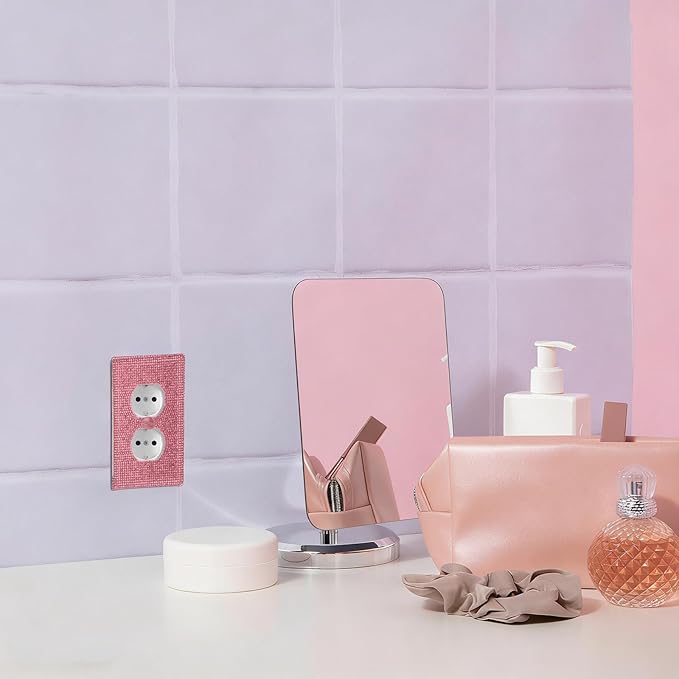 2 Pcs Outlet Covers Wall Plate, 4.5" x 2.8" Pink Rhinestone Socket Covers Bling Decorative Duplex Light Switch Cover for Women Girls Bedroom Home Decor