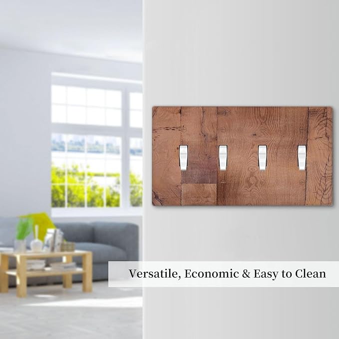 Rustic Brown Dark Wood Texture Printing Light Switch Covers Quad Toggle Electrical Faceplate 4 Gang Wall Plate Decorative Switch Plates For Farmhouse Cabin Decor