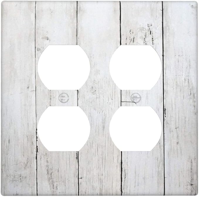 Modern Rustic Wood White Oak Print Outlet Covers 2 Gang Double Duplex Decorative Light Switch Covers Electrical Wallplates Socket Faceplate for Farmhouse Home Decor