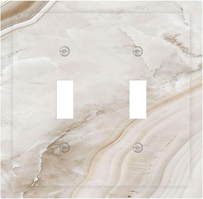 Decorative Switch Plates Beige Marble Pattern 2 Gang Double Toggle Wall Plate Outlet Light Switch Cover Electrical Faceplate for living Room Bedroom Decor