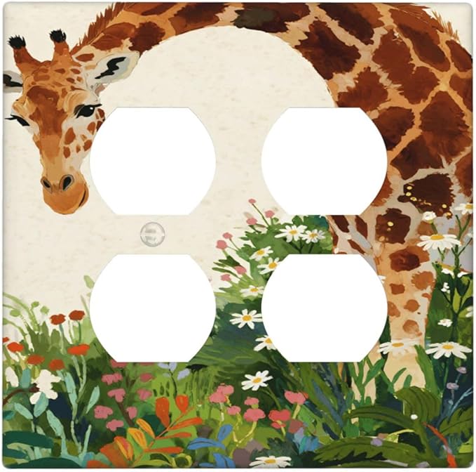 Giraffe Double Duplex Receptacle Outlet Cover Wall Plate Decorative 2 Gang Light Switch Covers Electrical Switchplate Home Decorate Faceplat for Bathroom Bedroom Kitchen Room 4.5 x 4.5 Inch