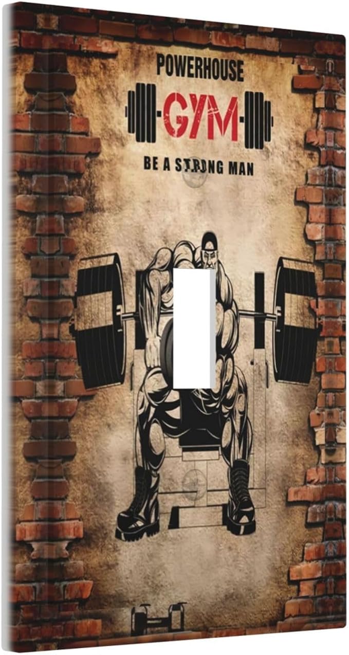 Vintage Gym Retro Brick Dumbbell Single Toggle Wall Plates 1 Gang Light Switch Cover Switchplate Covers Decorative Dimmer Decor for Bedroom Kidroom Bathroom Gyms