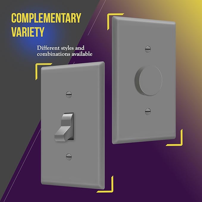 ENERLITES Toggle Light Switch Wall Plate, Gloss Finish, Mid-Size Single Gang 4.88" x 3.11", Unbreakable Polycarbonate Thermoplastic, UL Listed, 8811M-GY, Gray