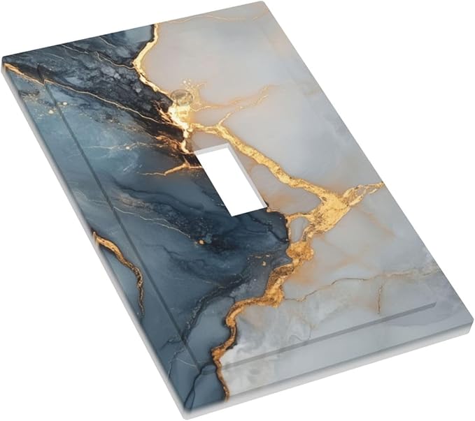 Abstract Blue Granite Luxury Texture Print 1 Gang Light Switch Cover Single Toggle Wall Plate Decorative Electrical Switchplate Covers for Country Bedroom Kitchen Living Room Décor