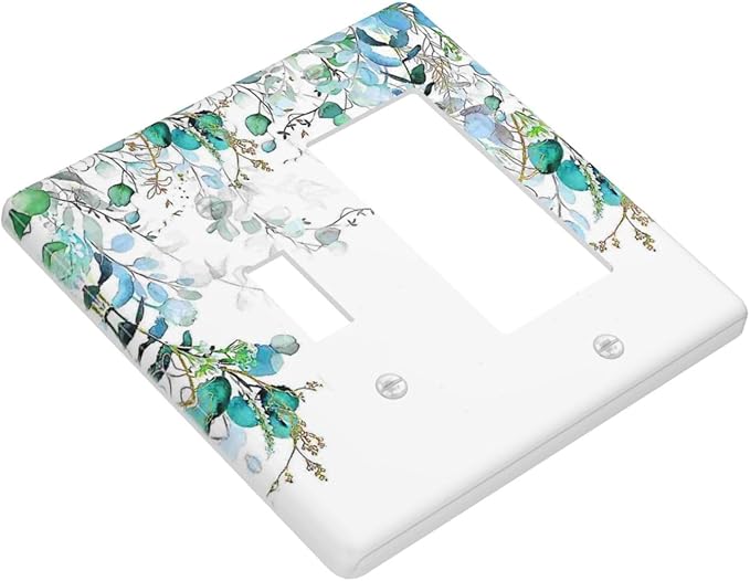 Decorative Outlet Covers Bohemian Green Eucalyptus Leaf Pine Leaves 2 Gang 1 Gang Wall Plate Cover Single Toggle Rocker Combination Light Switch Plate Covers Jumbo Switch Cover