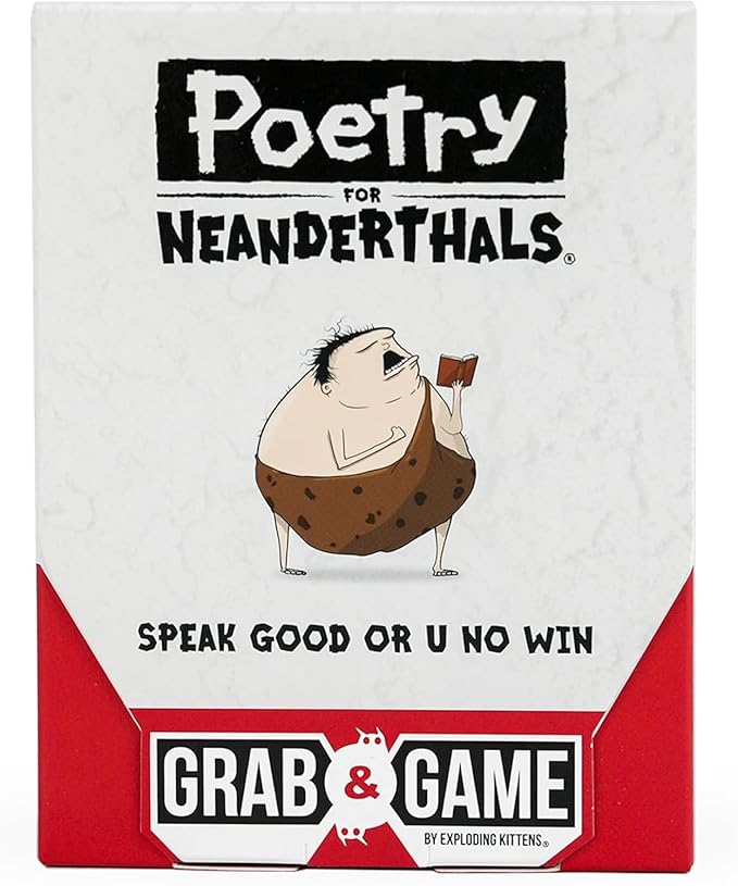 Exploding Kittens Poetry for Neanderthals Grab & Game 2+ Players - Ages 7+ - 10 Minutes to Play - Travel Sized Word Guessing Game - Party Game, Family Game Night, Kid and Adult Card Game