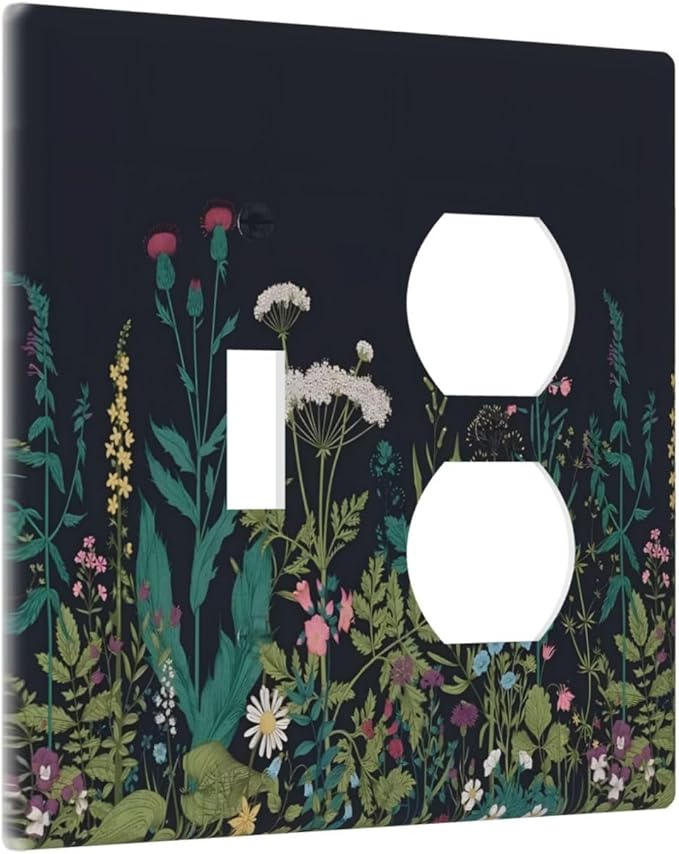 Boho Garden Flowers Weeds Floral Wildflowers Wallplates 1 Toggle 1 Duplex Switch Plate Electrical GFCI Faceplate Decorative Light Switch Covers for Bedroom Living Room Decor