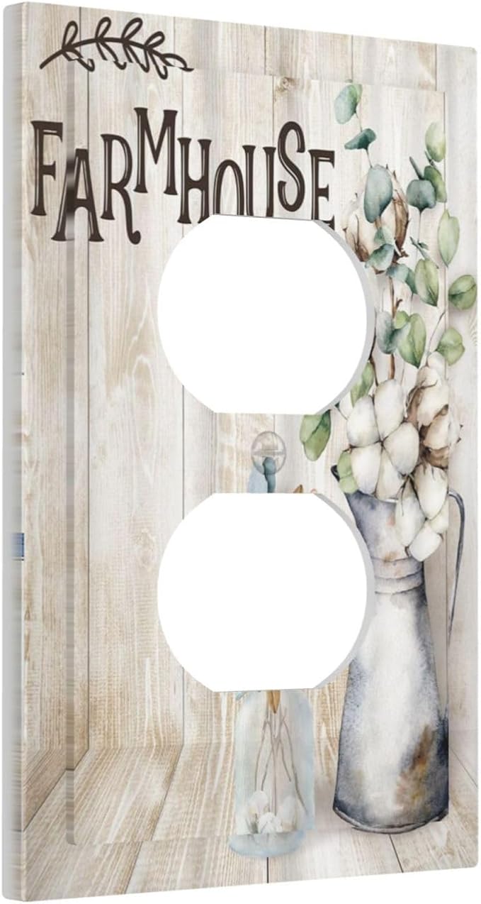 Decorative Switch Plate Covers Farmhouse Floral Cotton 1 Gang Receptacle Duplex Wall Plate Light Switch Cover Single Dual Device Outlet Plate Rustic Country Flower Electrical Faceplate