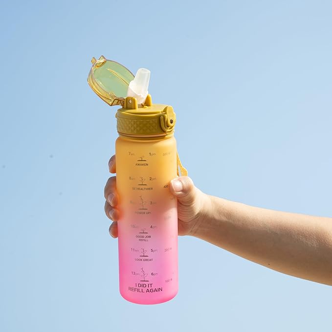 OLDLEY Kids Water Bottle for School, 17 oz (2 lids) BPA-Free Reusable Leak-proof Durable Tritan Plastic Water Bottles with Straw & Chug Lids, Anti-dust Spout Cover (Nectarine)