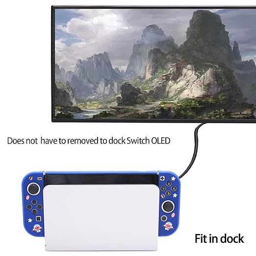 GUTIAL Accessories Bundle for Nintendo Switch OLED - Cute Kawaii NS OLED Accessories kit for Grils Boys Kids with Carrying Case, Cartoon Dockable Cover Case, Screen Protector, Stand - Blue