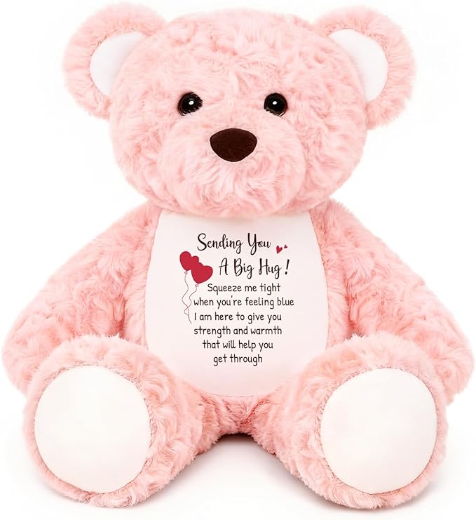 Soft Teddy Bear Plush Toy, A Big Hug Get Well Soon Sympathy Bear for Kids, Grief Sympathy Gifts for Women, Kids, Adults, Thinking of You Condolences Memorial Loved Present 15" (Pink Curly)