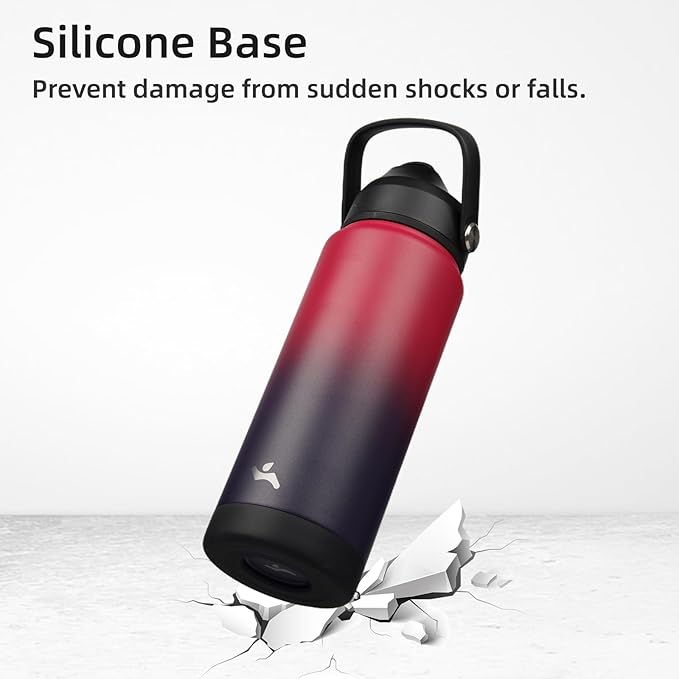 Konokyo Insulated Water Bottle with Straw Lid,24 oz Stainless Steel Vacuum Metal Bottle with Silicone Handle,Rosy Red