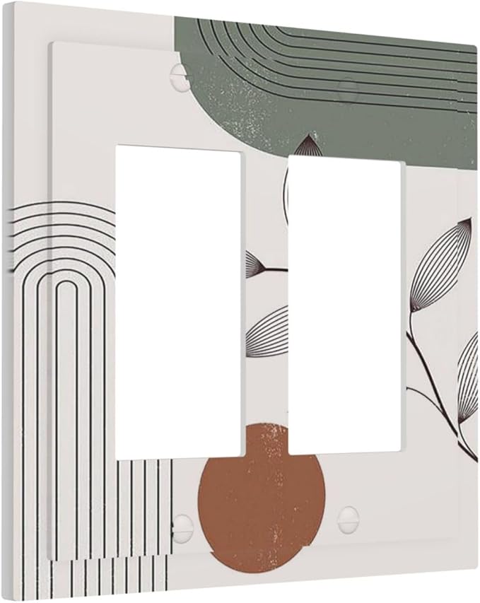 Decorative Outlet Covers Sage Green Boho Nature Art Minimalist Geometric Plant 2 Gang Double GFCI Rocker Electrical Wall Panels Light Switch Cover Plate for Bedroom living Room Decor