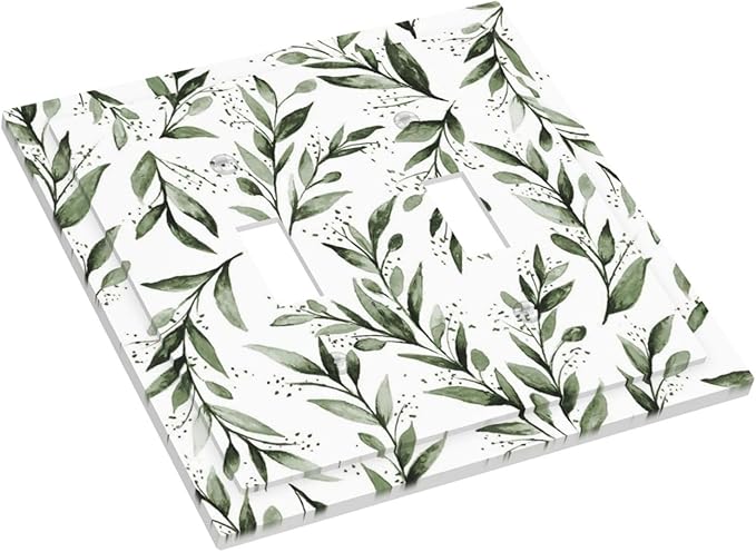 Green Leaf Olive Leaf Sage Floral Decorative Switch Plates 2 Gang Double Toggle Outlet Light Switch Cover Wall Plate Electrical Faceplate for Bedroom Living Room Decor
