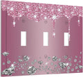 Sparkling Diamonds Pink Silver Glitter Drops Print 3 Gang Light Switch Covers Decorative Unique Triple Toggle Wall Plate Electrical Faceplate Switchplate for Bathroom Bedroom Home Decor