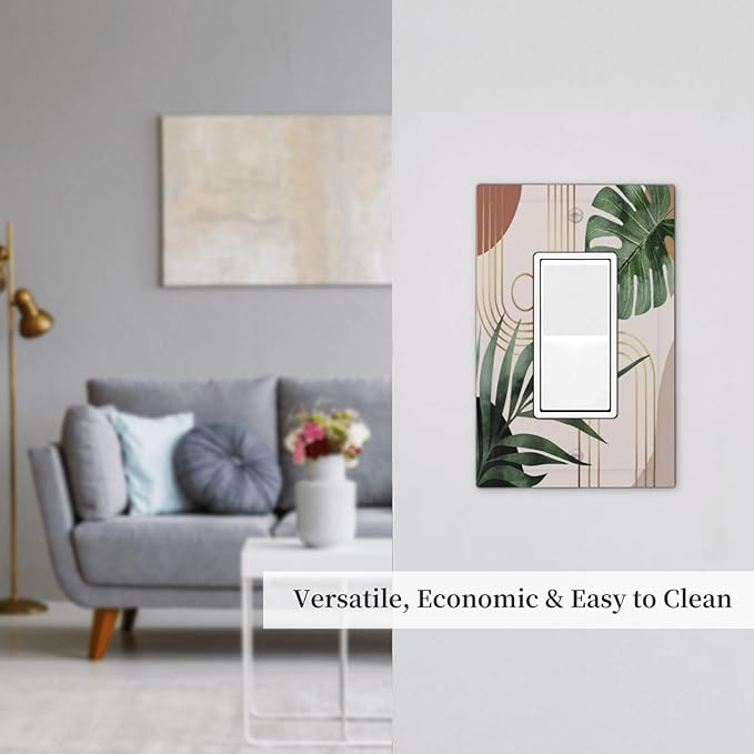 1 Gang Single Decorator/Rocker Wall Plate Mid Vintage Century Bohemian Abstract Minimalist Boho Light Switches GFCI Electrical Device Face Switchplate Plug Cover for Dimmers, Receptacle, USB Outlet