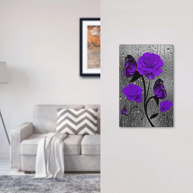 Purple Butterfly Rose Flower 1 Gang Light Switch Cover No Decive Blank Wall Plate Decorative For Girls Teen Kids Boys Bathroom Home Bedroom Art Panel Decorate 5" x 3