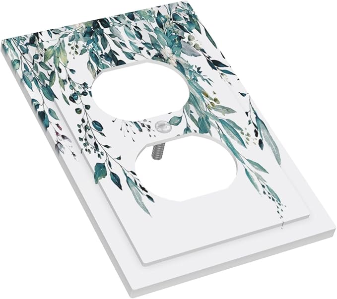 Decorative Outlet Covers Green Eucalyptus Boho Olive Leaves Country Unique 1 Gang Wall Plate Cover Receptacle Duplex Light Switch Cover Plate Single Dual Plug Covers Switchplate