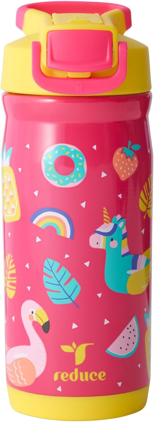 Reduce Hydrate Pro Kids 14oz Stainless Steel Insulated Water Bottle w/Straw – Spill Proof Tumbler for Kids – 30 Hour Cold Retention – Dishwasher Safe Leak-Proof Design - Pool Party