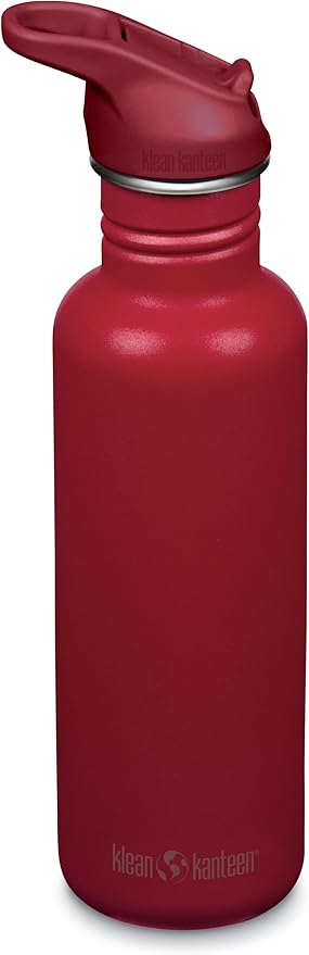 Klean Kanteen 27 oz Classic Water Bottle with Flip Seal Sport Cap & Straw - 100% Leakproof Spout & Cap - BPA-Free Stainless Steel - Easy-Sip Water Bottle - Cupholder Friendly - Garnet