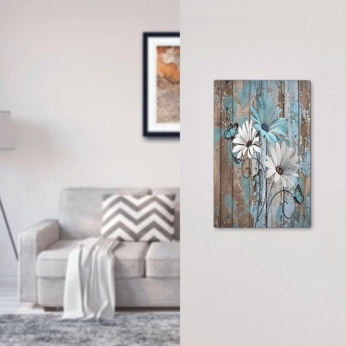 Light Switch Cover Plate Rustic Flower Teal Turquoise Daisy Butterfly 1 Gang No Device Blank Electrical Wall Plates Faceplate Decorative Switch Plate For Farmhouse Cabin Decor