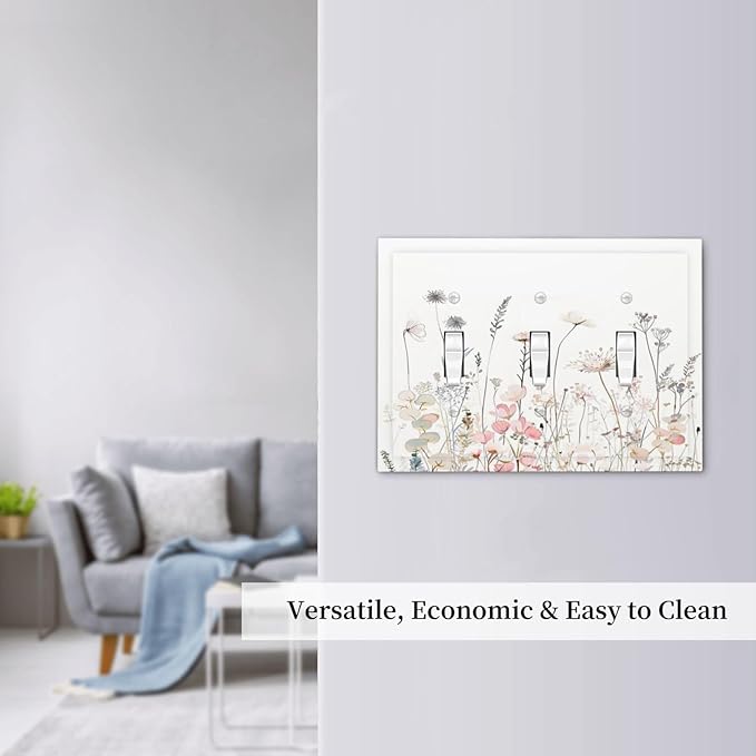 Floral Watercolor Wildflower Dandelion Plant Decorative Switch Plates 3 Gang Wall Plate Triple Toggle Light Switch Cover Faceplate Electrical Wall Panels for Farmhouse Bed Room Decor