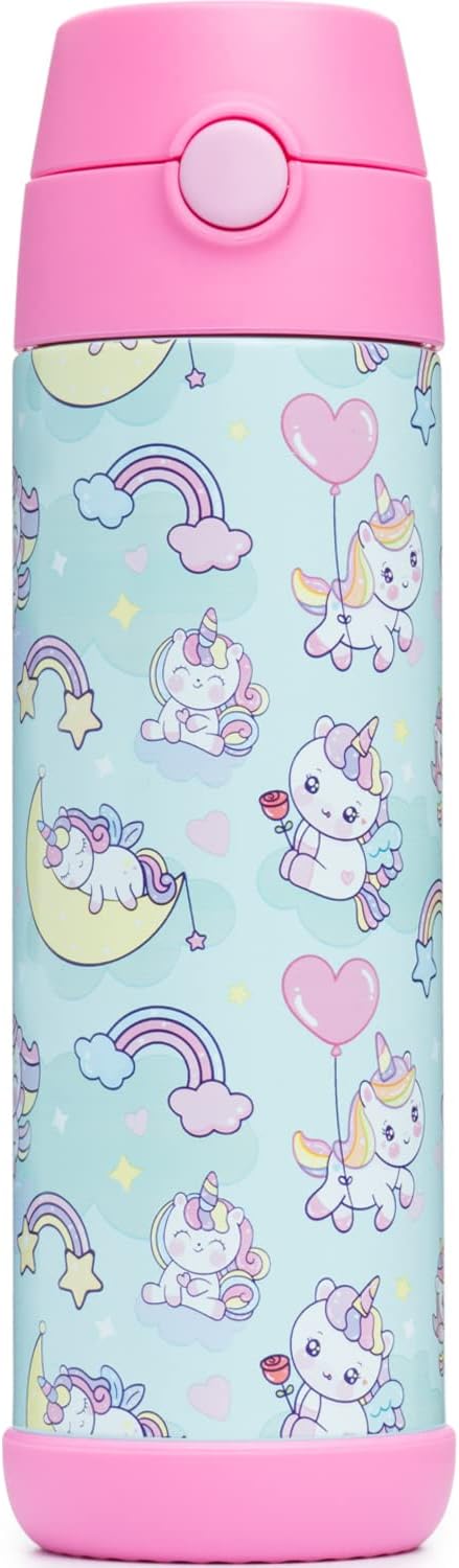 Snug Insulated Kids Water Bottle with Straw & Spout – Double-Wall Stainless Steel, Leakproof, Easy-Flip Lid – For School, Travel, Toddlers & Big Kids - Unicorn, 17oz