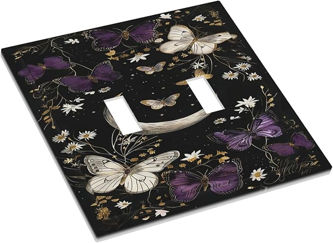 Decorative Switch Plate Covers Boho Crescent Moon Butterfly 2 Gang Double Toggle Light Switch Cover Plate Electrical Wall Plate Outlet Cover Outlet Light Switch Cover for Bedroom Home Decor
