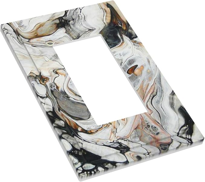 Black Gold Marble Texture Modern Abstract Print Decorative Outlet Covers 1 Gang Single Rocker Light Switch Cover Plate Wall Plates GFCI Faceplate for Bathroom Kitchen Decor
