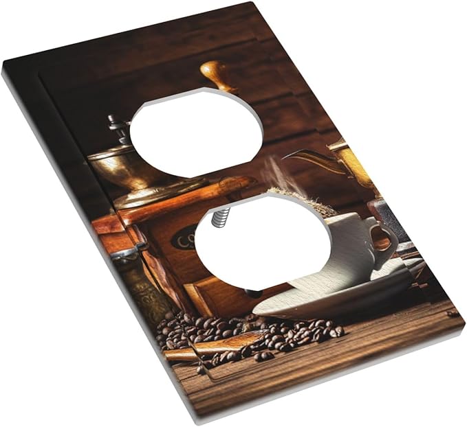 Decorative Outlet Covers with Vintage Coffee Retro Grinder Artwork Design 1 Gang Duplex Light Switch Cover Plate Unique Wall Plates Switchplate Cover for Rustic Kitchen Decor