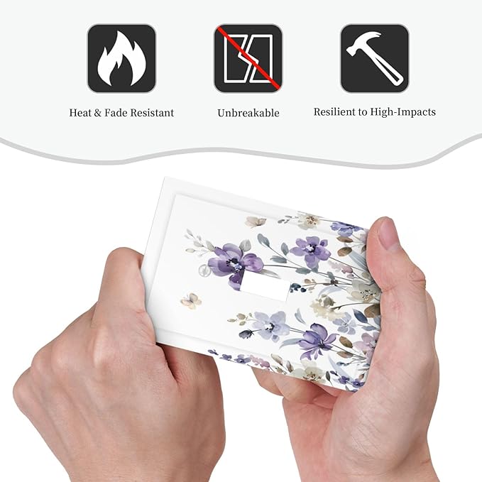 Purple Watercolor Flower Floral Butterfly Decorative Light Switch Cover 1 Gang Single Toggle Device Electrical Faceplate Switchplates Decorator Outlet Wall Plate for Bedroom Living Room Decor