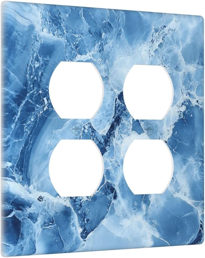 Outlet Covers Blue Marble Abstract Luxury Modern 2 Gang Decorative Light Switch Cover Double Duplex Wall Plates Switch Plates Electrical Socket Covers for Bathroom Bedroom Decor